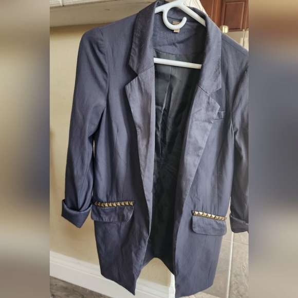 Free People Jackets & Blazers - Free People- very GUC- steel blue,long blazer with studs on pockets. Size 8